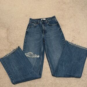 Zara Woman Premium Denim Raw Hem Highrise Relaxed Straight Jeans Size 4